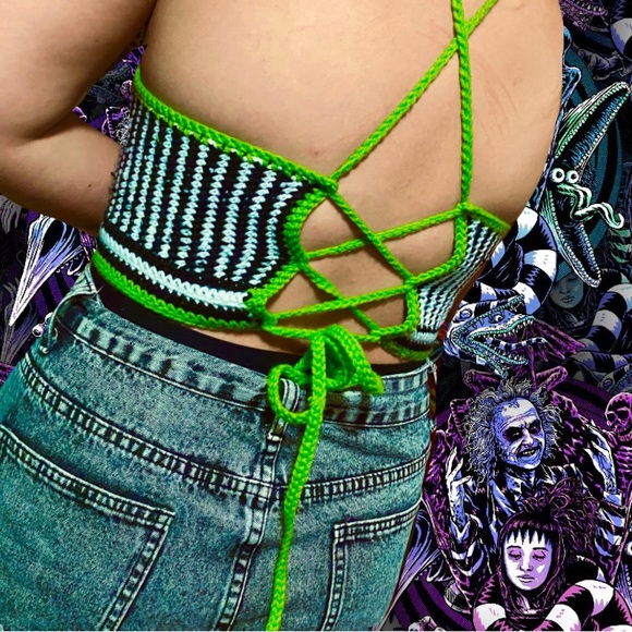 Hand Crocheted Beetle Juice Inspired Top - Picture 2 of 2
